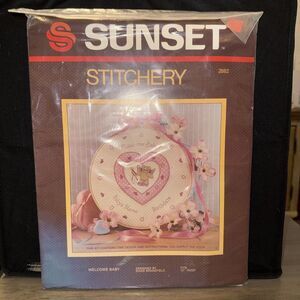 Sunset Stitchery 2882 Welcome Baby Needlecraft Vintage 1984 Craft Kit New